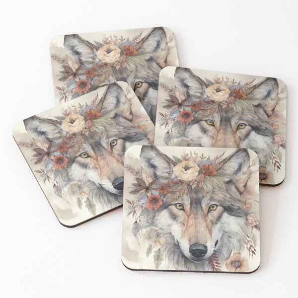 Item preview, Boho Watercolor Wolf Face with flowers designed and sold by VeronicArt85.