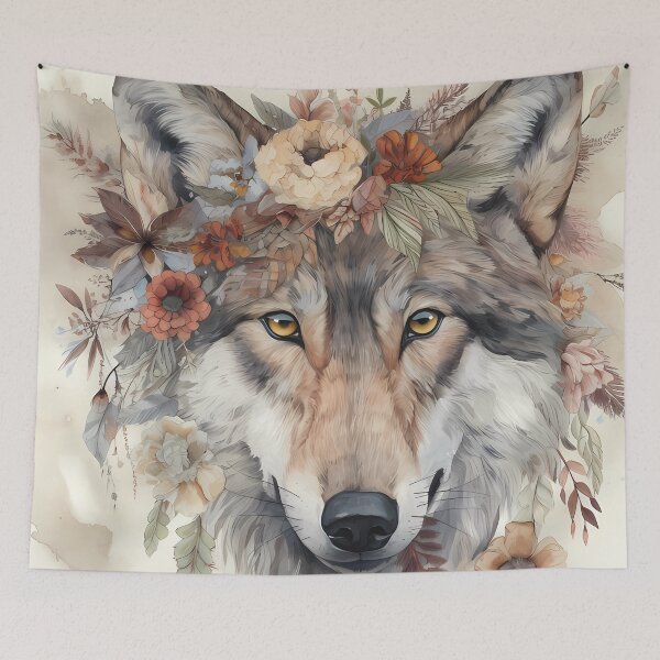 Item preview, Boho Watercolor Wolf Face with flowers designed and sold by VeronicArt85.