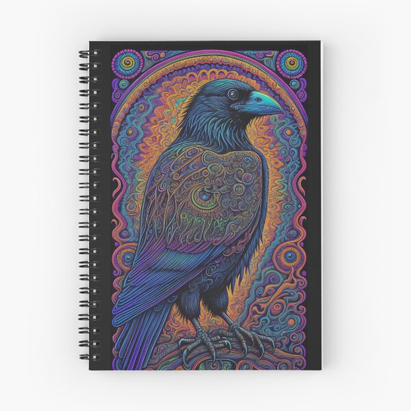 Aperçu de l'œuvre Psychédélique Le Corbeau Edgar Allen Poe Halloween Gothique Noir Goth Emo Feuilles d'Automne créée et vendue par CoffeeIsATrip.