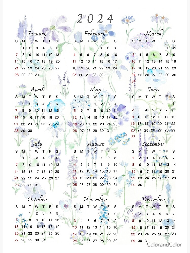 Calendrier Fleurs à l'aquarelle 2024