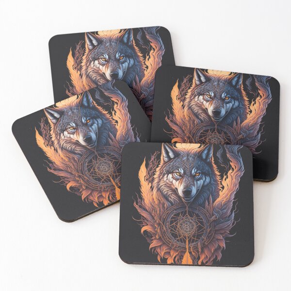 Item preview, Fierce Wolf with Dreamcatcher and Fiery Rage | Wolf in flames - Dreamcatcher designed and sold by Badowolf.