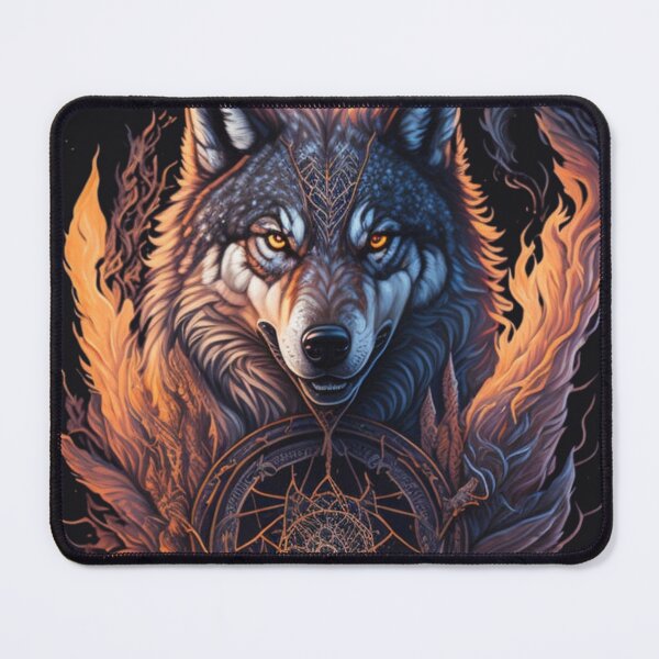 Item preview, Fierce Wolf with Dreamcatcher and Fiery Rage | Wolf in flames - Dreamcatcher designed and sold by Badowolf.