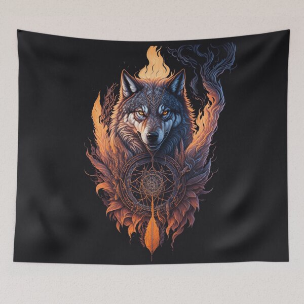 Item preview, Fierce Wolf with Dreamcatcher and Fiery Rage | Wolf in flames - Dreamcatcher designed and sold by Badowolf.