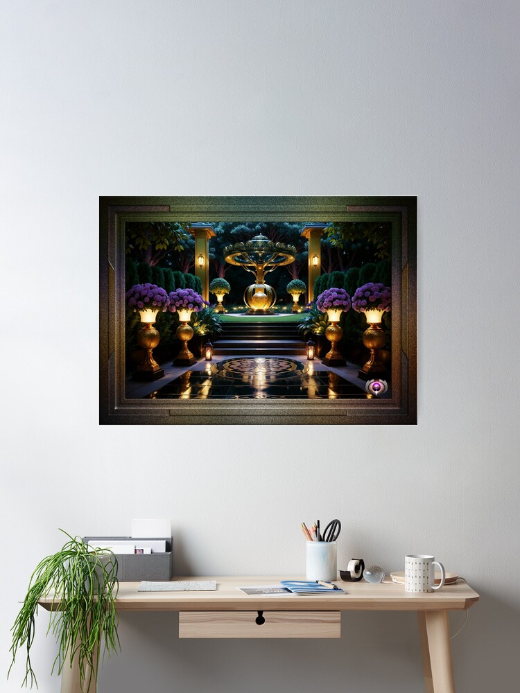 The Pearl Of Light In The Golden Garden AI Concept Art by Xzendor7 - An Exquisite Landscape 2 The Pearl Of Light In The Golden Garden Mythological Fantasy AI Concept Art Portrait by Xzendor7 Wall Decor Poster