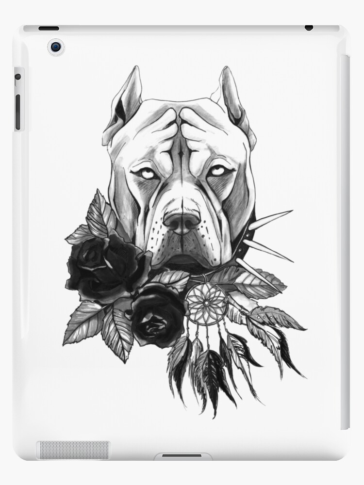Funda y vinilo para iPad «Perro Pit Bull dibujo con flores» de Aboard |  Redbubble