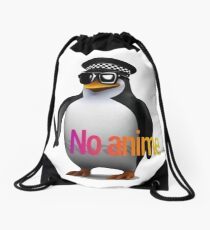 NO anime allowed penguin cop Drawstring Bag
