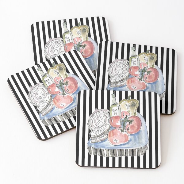 Item preview, Olive Oil and Veg Board Watercolor on Stripes designed and sold by bloomingvine.