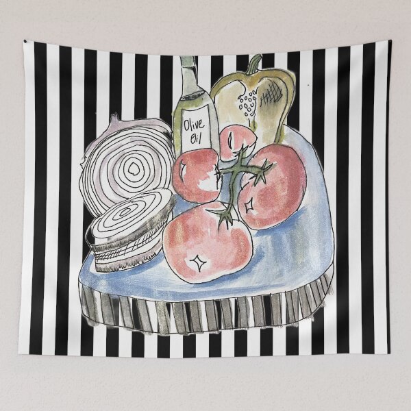 Item preview, Olive Oil and Veg Board Watercolor on Stripes designed and sold by bloomingvine.