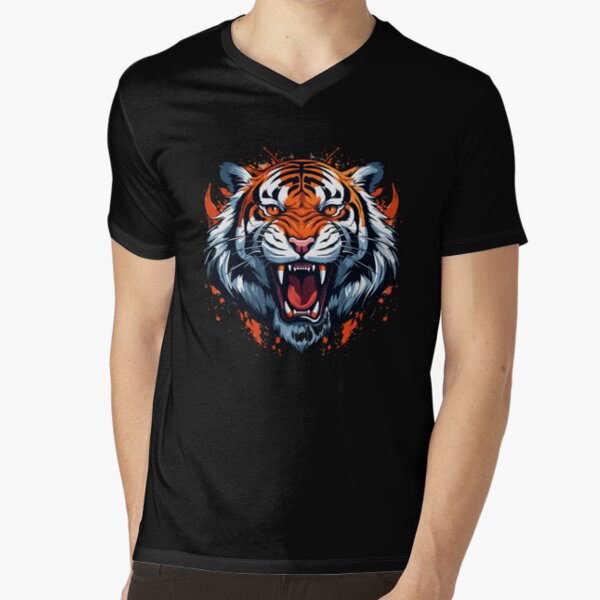 Vista previa del artículo con la obra «Ilustración de cabeza de tigre enojado», diseñado y vendido por BombasticBubble.