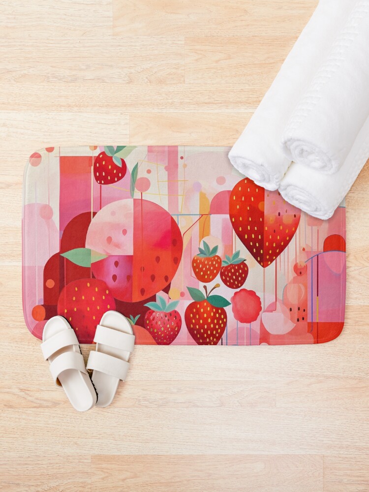 Disover Sweet Strawberries in Abstract Bath Mat