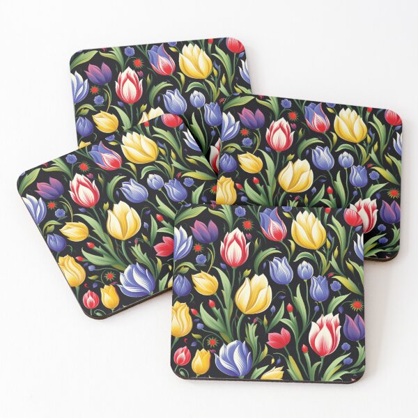 Item preview, Colorful fantasy pattern black white red green yellow purple ornaments tulips designed and sold by G-M-Designs.