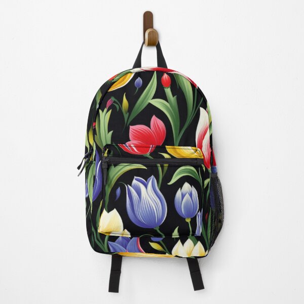 Item preview, Colorful fantasy pattern black white red green yellow purple ornaments tulips designed and sold by G-M-Designs.