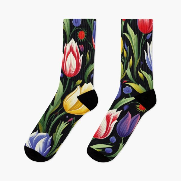Item preview, Colorful fantasy pattern black white red green yellow purple ornaments tulips designed and sold by G-M-Designs.