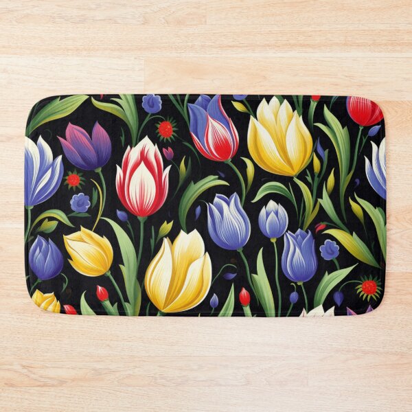 Item preview, Colorful fantasy pattern black white red green yellow purple ornaments tulips designed and sold by G-M-Designs.