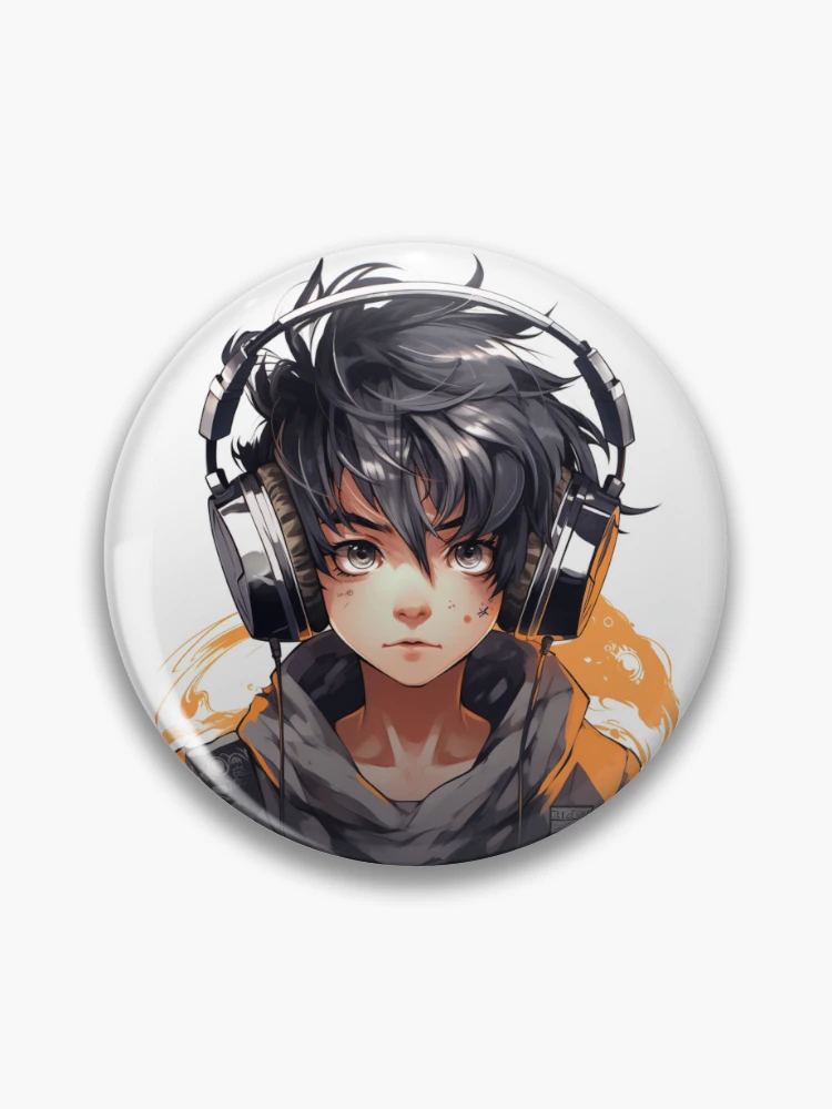 Anime Gamer Boy in Headphones Pin for Sale by Leralc Redbubble