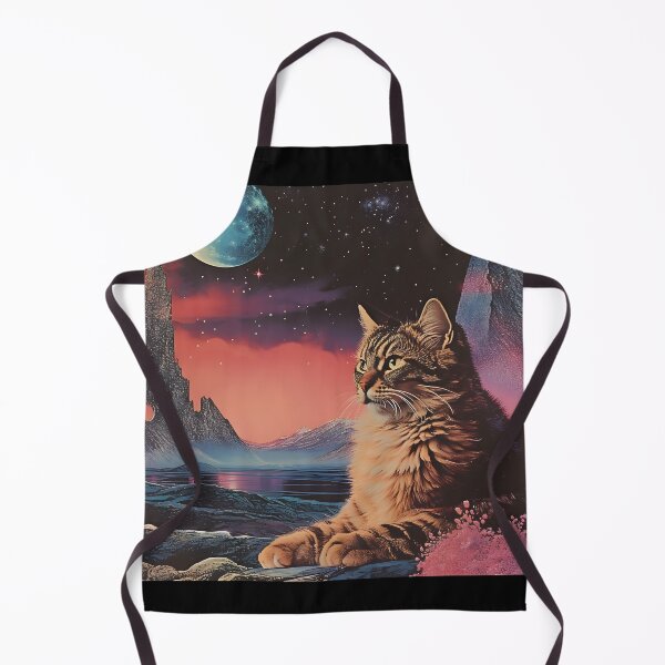 Item preview, Gray Fluffy Cat and Cosmic Landscape with Planet, Starry Night Sky and Shining Stars designed and sold by Je-we.
