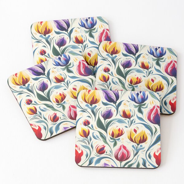 Item preview, Colorful fantasy pattern black white red green yellow blue purple ornaments tulips designed and sold by G-M-Designs.
