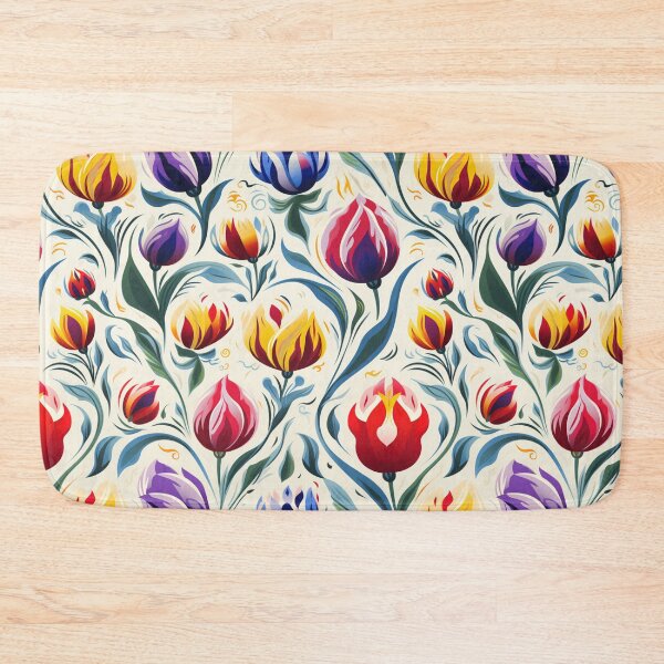 Item preview, Colorful fantasy pattern black white red green yellow blue purple ornaments tulips designed and sold by G-M-Designs.