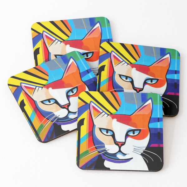 Item preview, Pop Art Cat Bright Colors and a White Kitty designed and sold by catsplaysports.