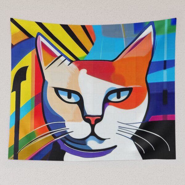 Item preview, Pop Art Cat Bright Colors and a White Kitty designed and sold by catsplaysports.