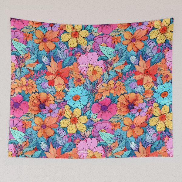 Item preview, 70s Psychedelic Flowers - Retro Floral Pattern designed and sold by Just-Flowers.