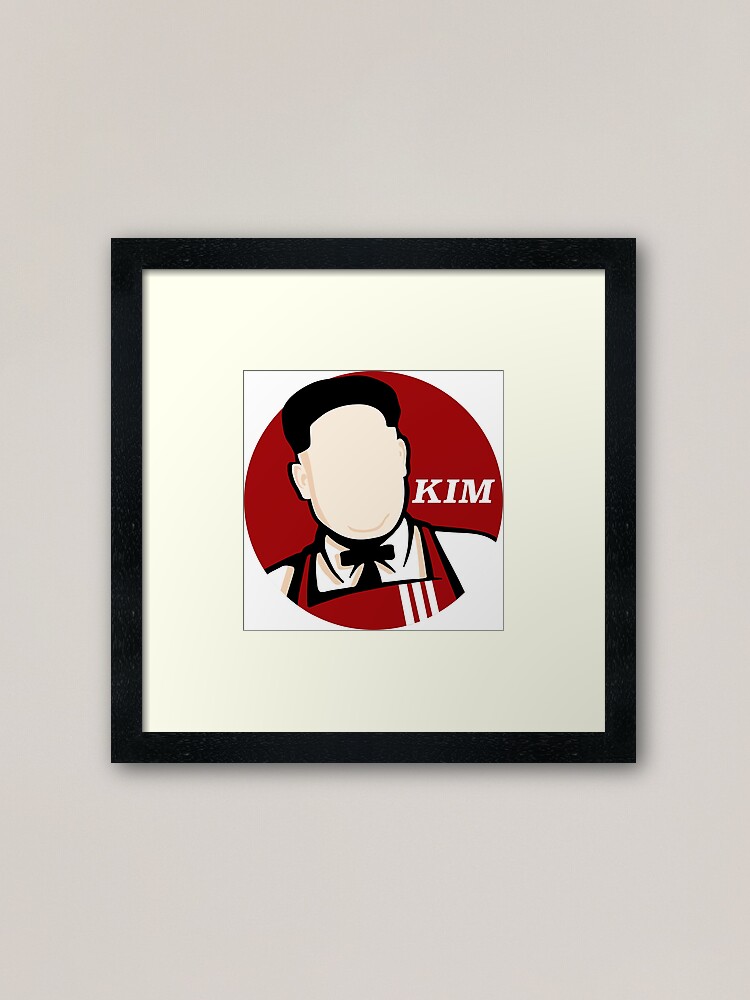 kim jong un kfc logo branding parody framed art print by dandobsondesign redbubble redbubble