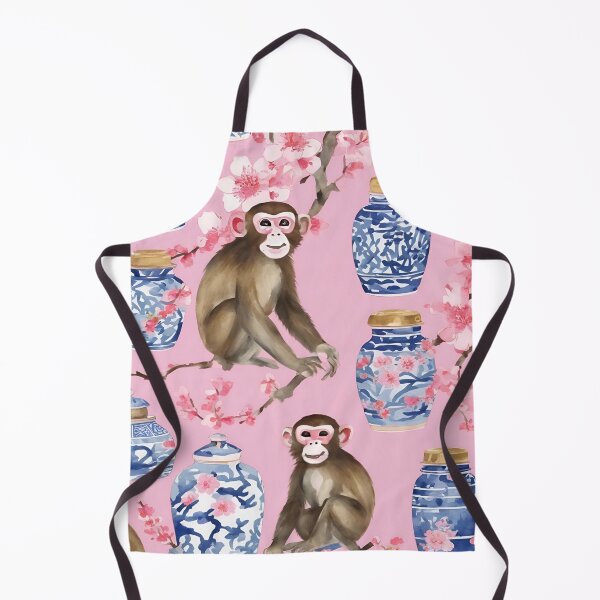 Item preview, Monkeys, cherry blossom and chinoiserie jars designed and sold by SophieClimaArt.