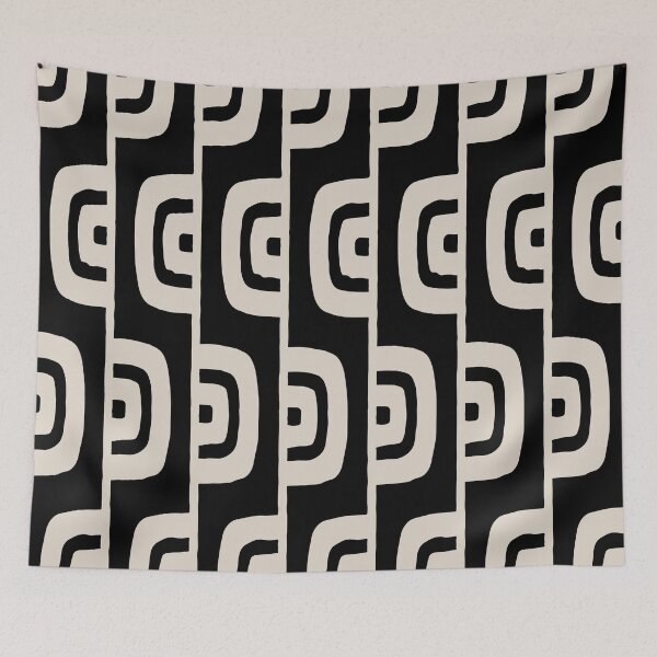 Item preview, Mid Century Modern Geometric Pattern 629 Black and Linen White designed and sold by tonymagnerart.