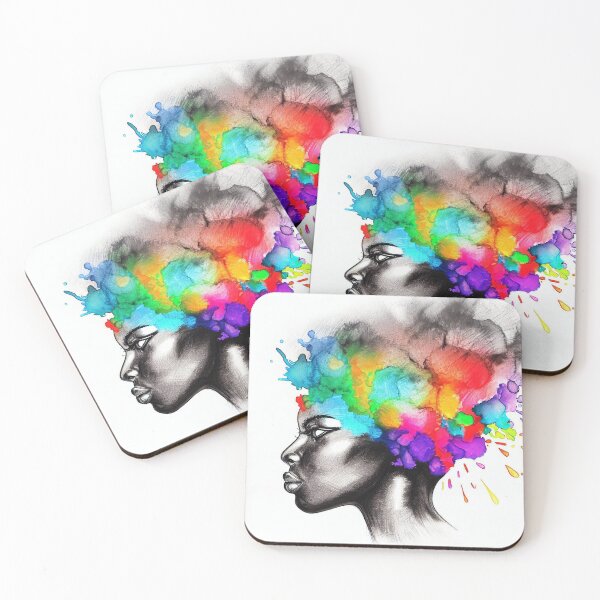 Item preview, Vibrant Essence: Pencil Portrait of a Black Woman with Colorful Ink Blots designed and sold by ReplyGirl.
