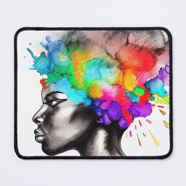 Item preview, Vibrant Essence: Pencil Portrait of a Black Woman with Colorful Ink Blots designed and sold by ReplyGirl.
