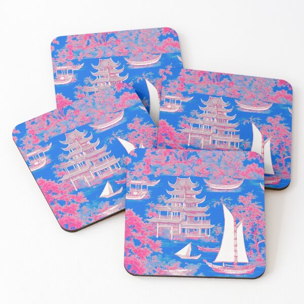 Item preview, Blue and red traditional chinoiserie designed and sold by SophieClimaArt.