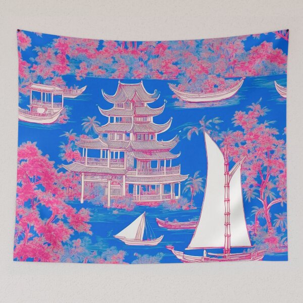 Artikelvorschau, Blaue und rote traditionelle Chinoiserie entworfen und verkauft von SophieClimaArt.