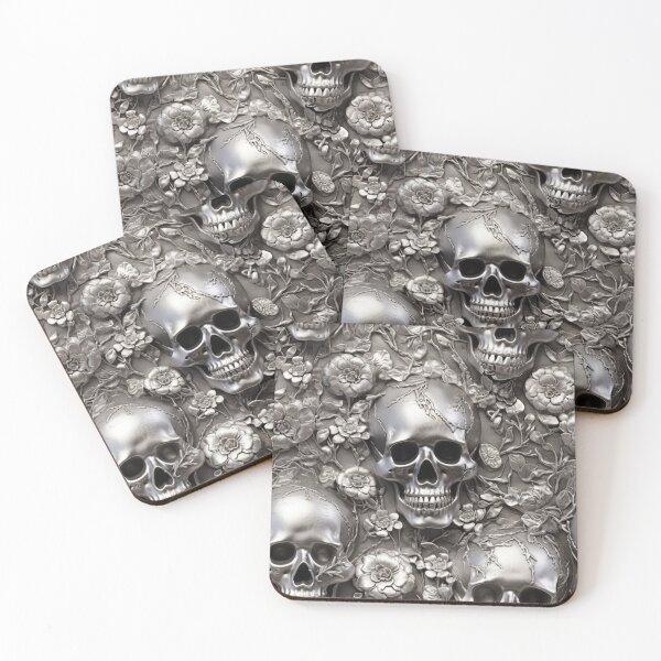 Item preview, Silver Chrome Skulls and Flowers designed and sold by Nicholas Panek.