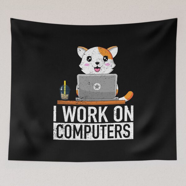Item preview, I Work on Computers Funny Cute Tech Coding Cat Working designed and sold by jingdomdesgine.