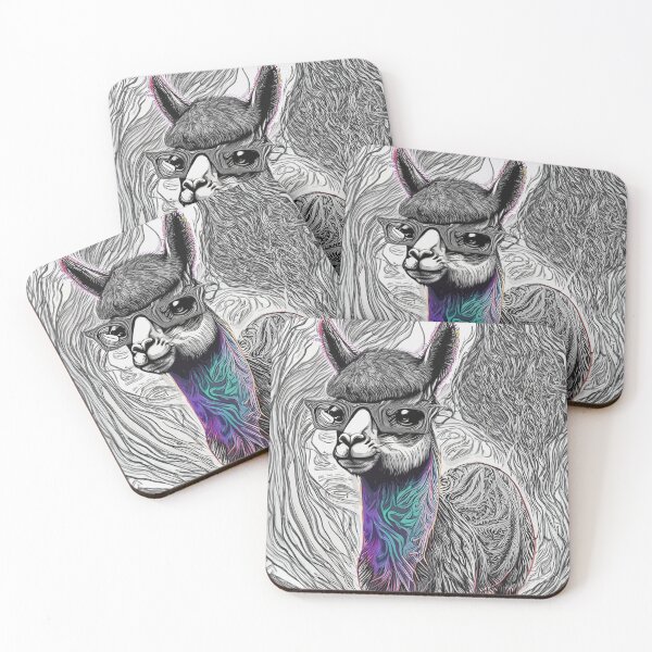 Item preview, Black and White Llama with Glasses and Flashy Colored Accents designed and sold by MindenBrings.