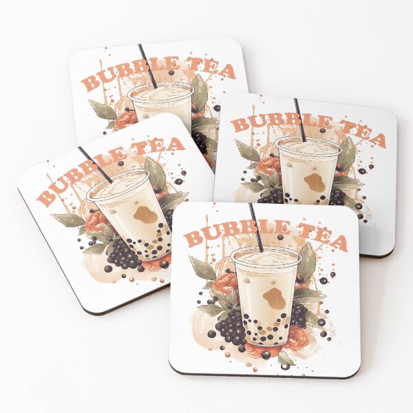 Item preview, BUBBLE TEA  - boba tea - tapioca, flowers and green leafs designed and sold by Dahlann.