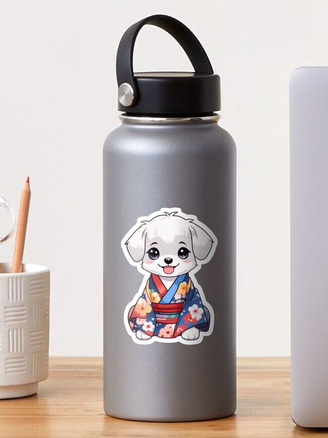 Thumbnail 1 of 3, Sticker, Chibi Boy Puppy in Japanese Yukata designed and sold by Vtraveling.