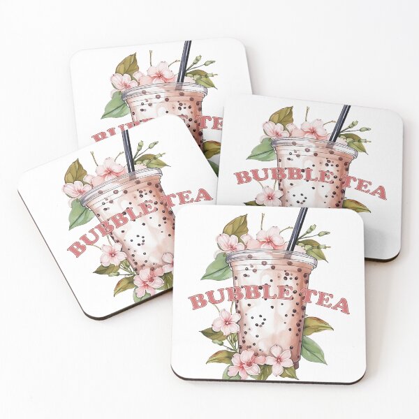 Item preview, BUBBLE TEA  - boba tea - flowers, green leaf and boba designed and sold by Dahlann.