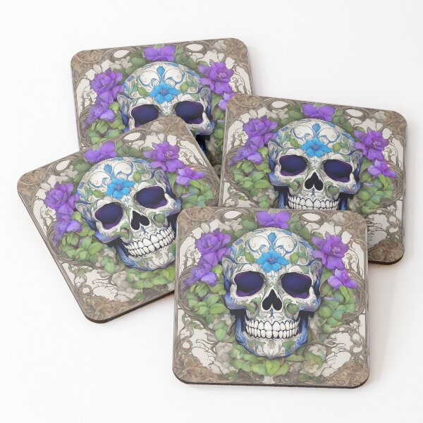 Item preview, Ornate Day of the Dead Skull with Purple Flowers designed and sold by LaRoach Digital Arts.