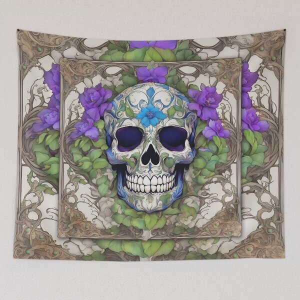 Item preview, Ornate Day of the Dead Skull with Purple Flowers designed and sold by LaRoach Digital Arts.