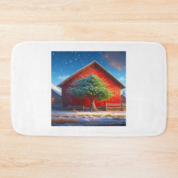 Item preview, Winter Christmas Scene With Red Barn designed and sold by Oldetimemercan.