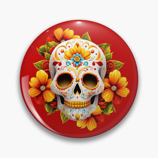 Item preview, Day of the Dead Skull with Orange Flowers designed and sold by LaRoach Digital Arts.