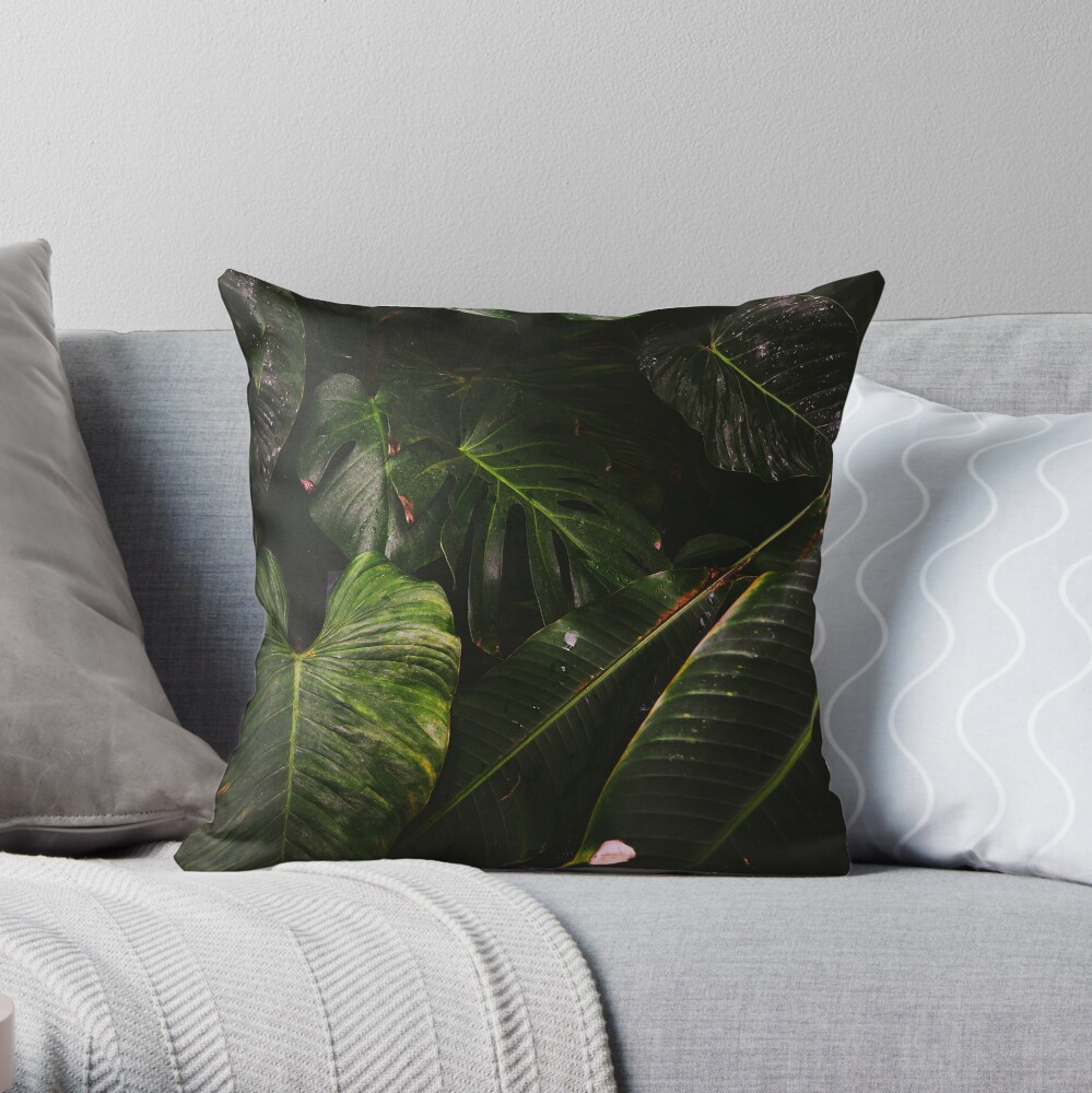 Lost in the foliage jungle print cushion cover Throw Pillow