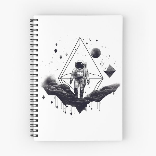Item preview, Gráfico de diseño de astronauta de exploración espacial geométrica en blanco y negro designed and sold by 138Technology.