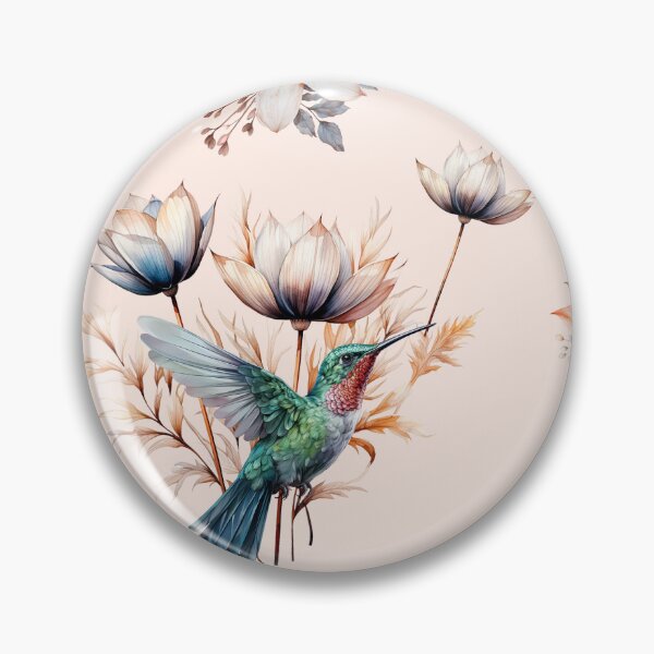 Item preview, Hummingbird with herbs and abstract watercolor flowers pattern designed and sold by DariyaDell.