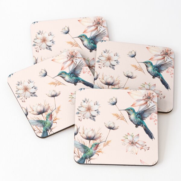 Item preview, Hummingbird with herbs and abstract watercolor flowers pattern designed and sold by DariyaDell.