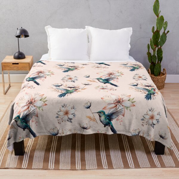 Item preview, Hummingbird with herbs and abstract watercolor flowers pattern designed and sold by DariyaDell.