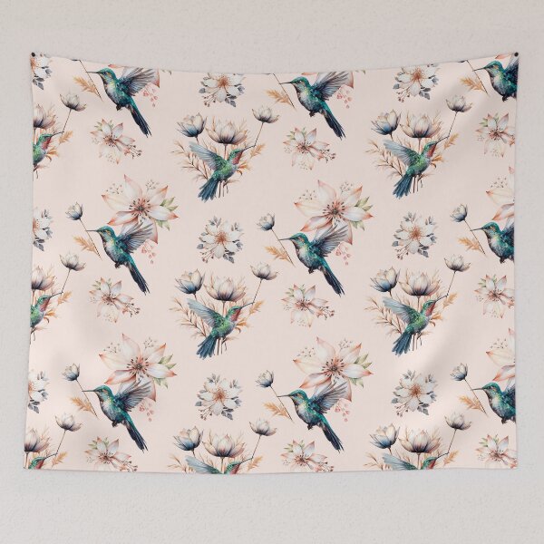 Item preview, Hummingbird with herbs and abstract watercolor flowers pattern designed and sold by DariyaDell.