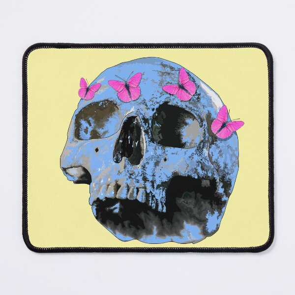Item preview, Sky blue skull (side view) with pink butterflies designed and sold by m-yoga-store.