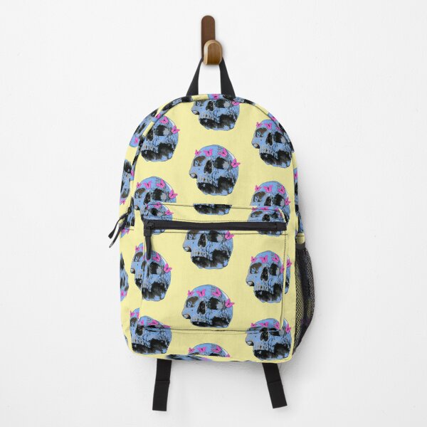 Item preview, Sky blue skull (side view) with pink butterflies designed and sold by Whimsy Trail Co.